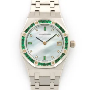 Audemars Piguet White Royal Gold Royal Oak Emerald & Diamond Watch