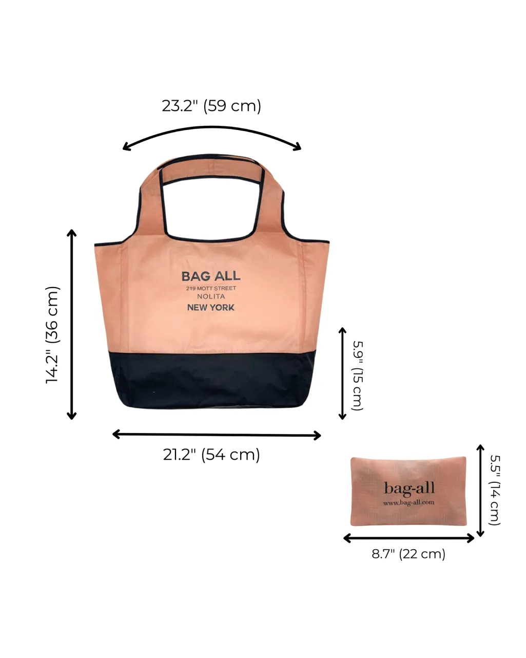 bag-all Folding Shopping Bag, Zipper Pocket Pouch