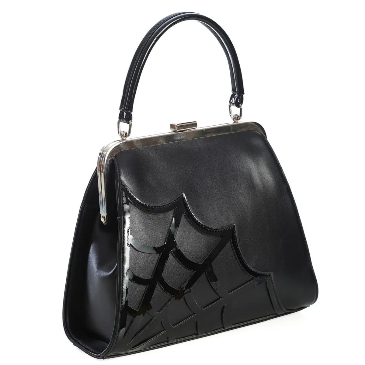 Banned Twilight Time Spiderweb Gothic Kiss Clasp Handbag, Black, One-Size