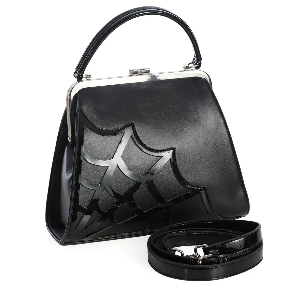 Banned Twilight Time Spiderweb Gothic Kiss Clasp Handbag, Black, One-Size
