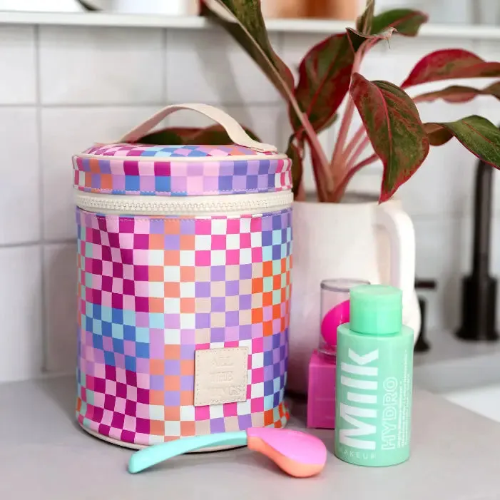 Barrel Organizer Toiletry Bag// Checkered