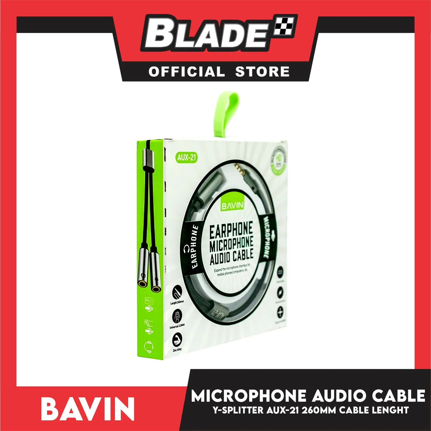 Bavin 3.5mm Male Plug to Dual 3.5mm Female Aux-21 260mm Y-Splitter Audio Cable