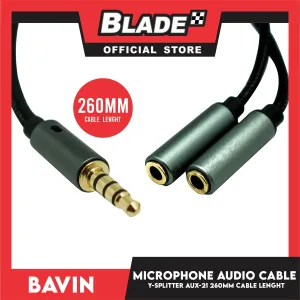 Bavin 3.5mm Male Plug to Dual 3.5mm Female Aux-21 260mm Y-Splitter Audio Cable