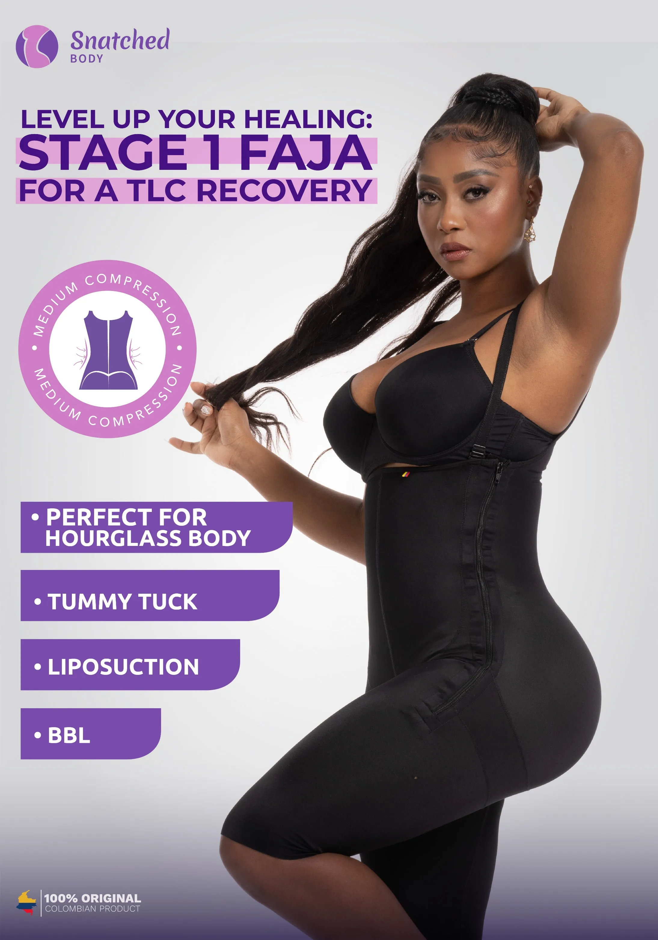 BBL & Lipo | Stage 1 Faja Medium Compression Post-Op Shapewear | No Bra