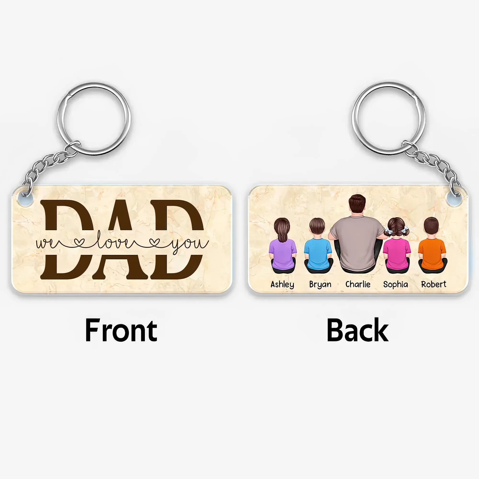 Best Dad Ever Back View Man Kids Dog Cat Personalized Acrylic Keychain