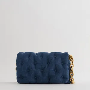 Blue oversized denim quilted shoulder messenger bag chain bag