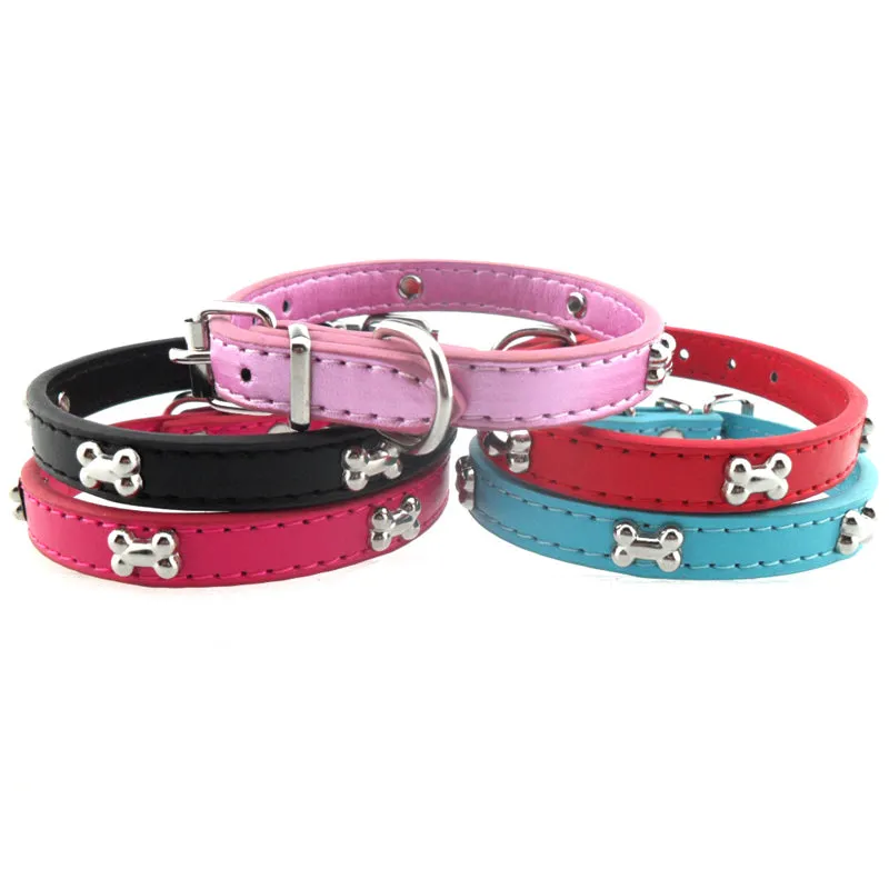 Bone Patterned Leather Dog Collar