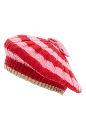 Brand new KATE SPADE Bold Stripe Beret - Red In Charm Red/fleur De Lis/gold, one size! Retails $48US 