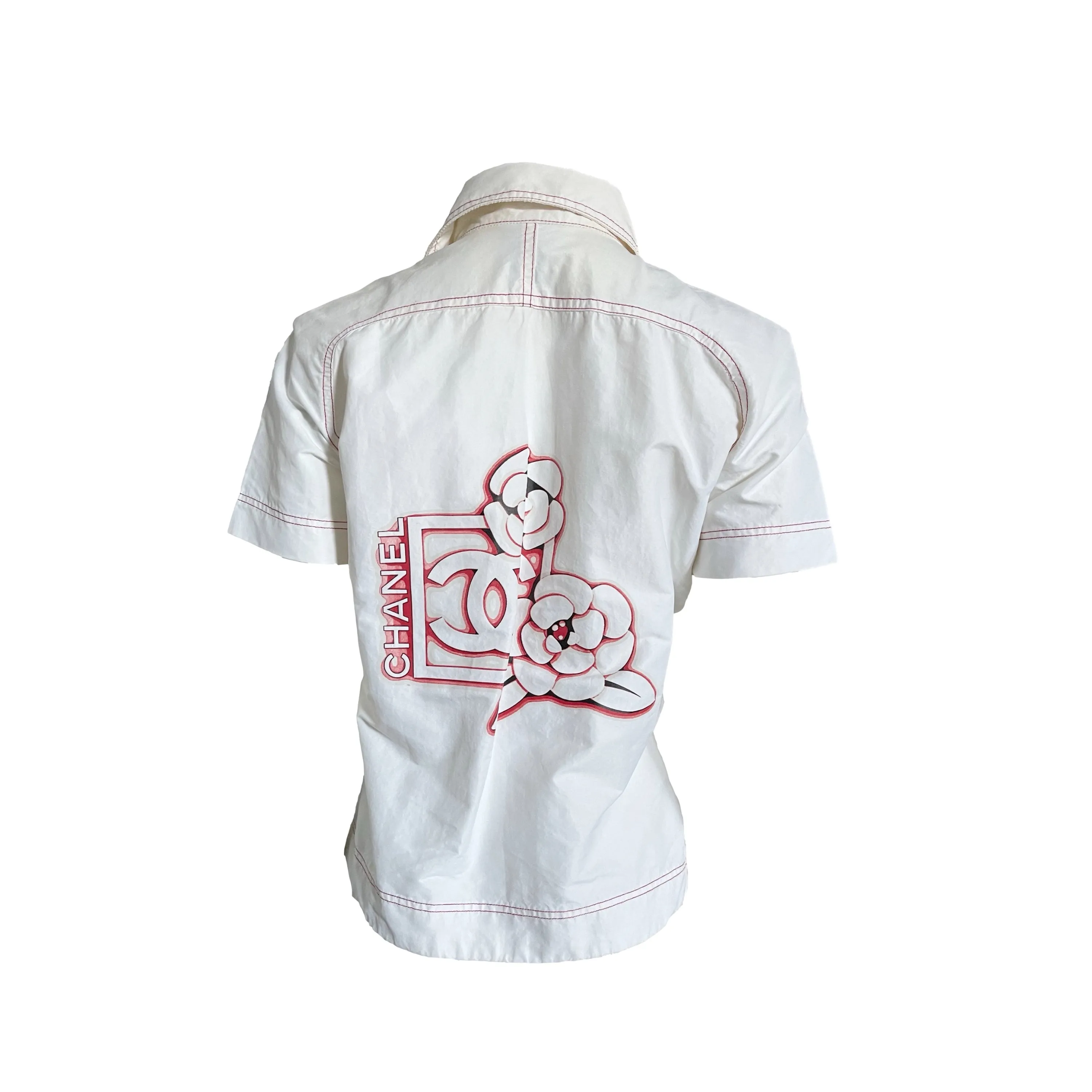 Chanel White Hawaiian Print Zippered Top