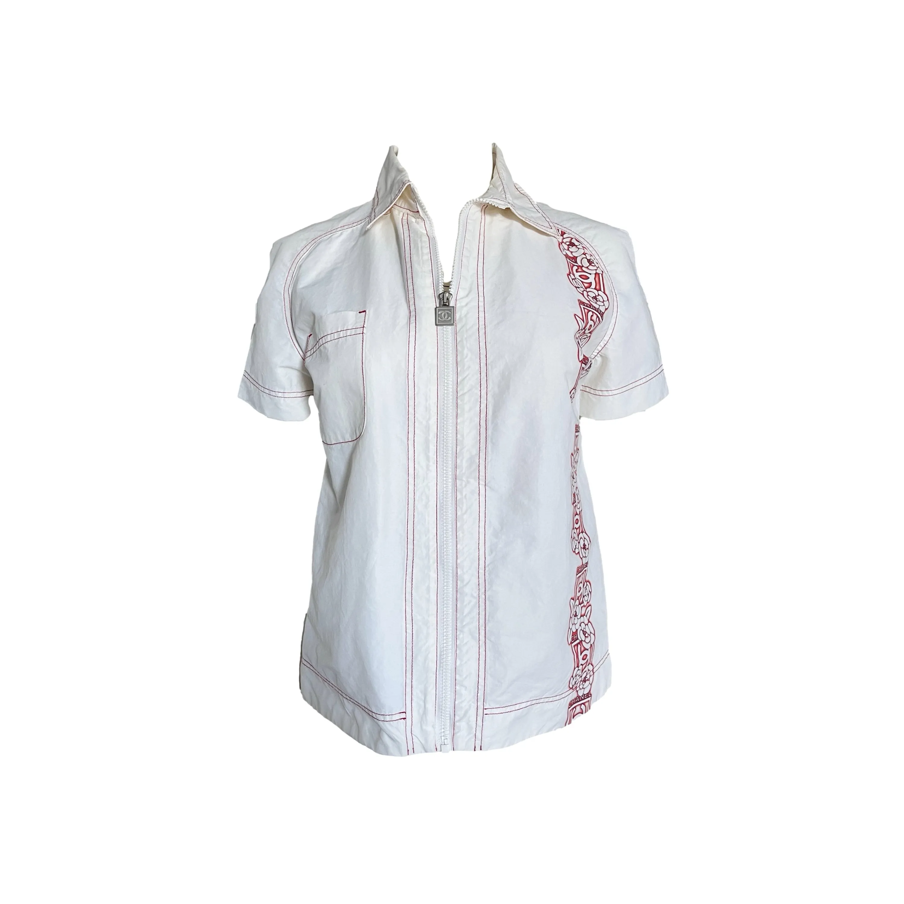 Chanel White Hawaiian Print Zippered Top