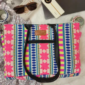 Chic Laptop Totes Pink with Blue Colour Prints