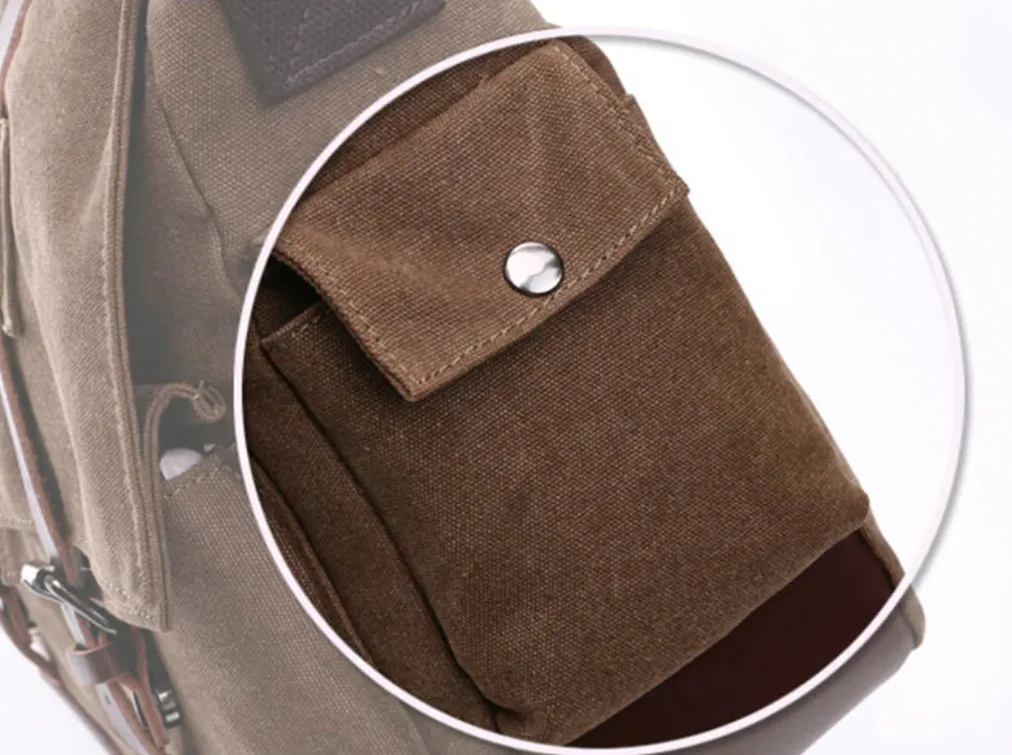 Classic Leather-Trimmed Canvas Messenger Bag Laptop Bag Shoulder Bag