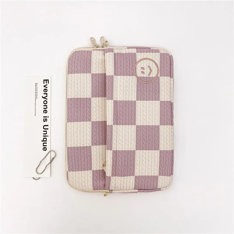 Classic Minimalist Checkboard Smiley Face iPad Laptop Bag, 11/13/15inch iPad Sleeve, iPad Bag