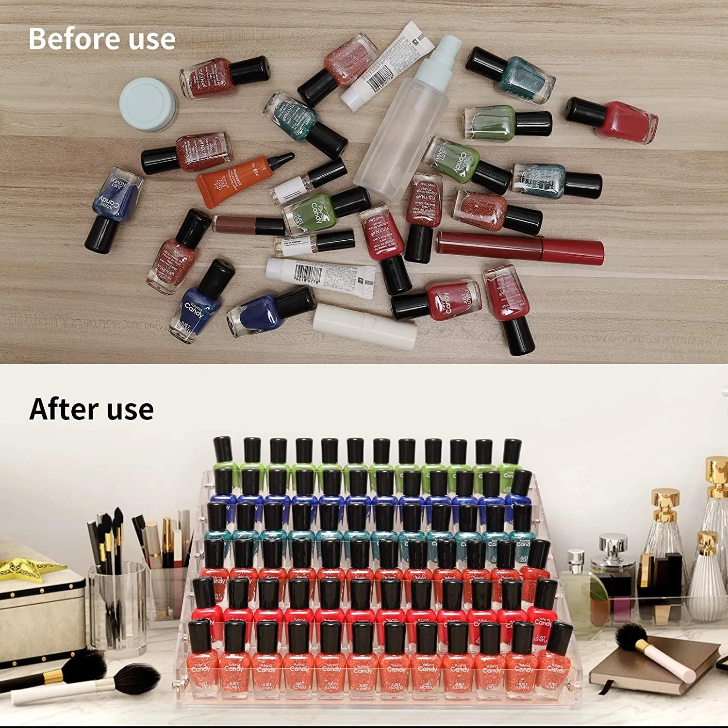 Clear Nail Polish Paint Organizer Holder Rack Shelf 6 Tier Acrylic Tattoo Ink Essential Oil Display Stand Holds up to 48-96 Bottles for Table (Fit 1-2Oz Bottles)