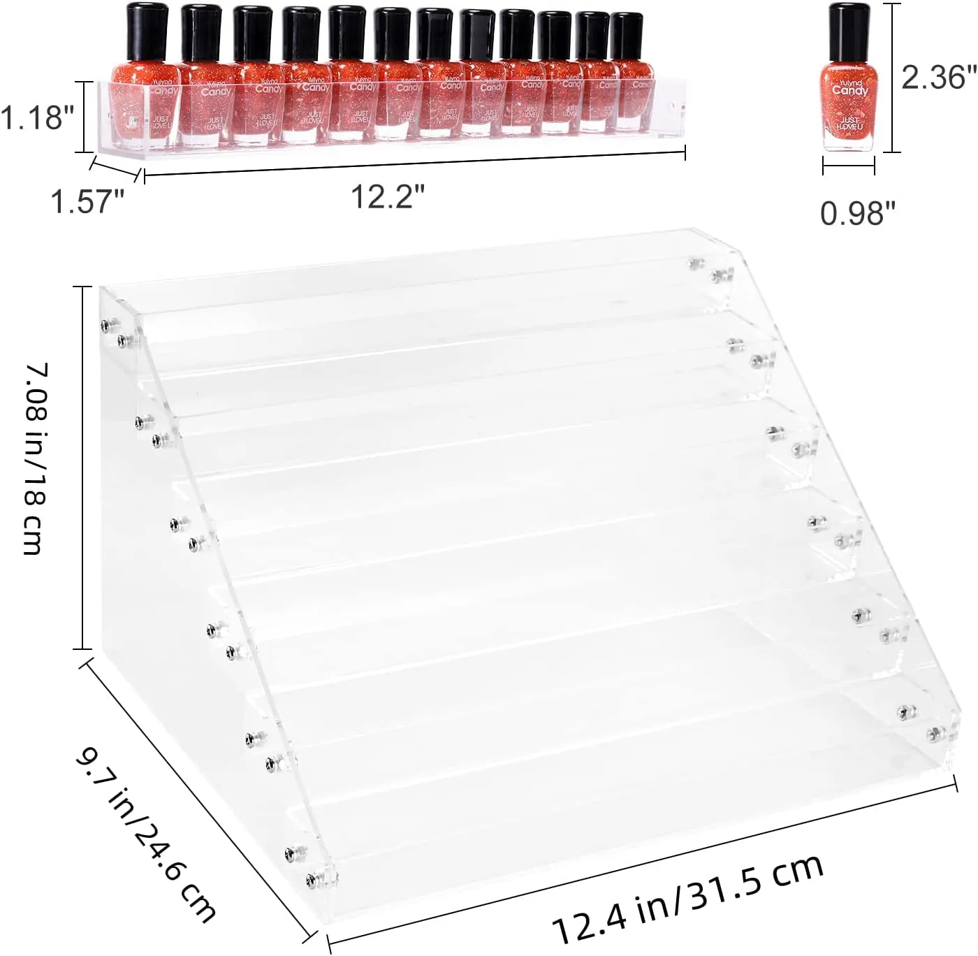 Clear Nail Polish Paint Organizer Holder Rack Shelf 6 Tier Acrylic Tattoo Ink Essential Oil Display Stand Holds up to 48-96 Bottles for Table (Fit 1-2Oz Bottles)