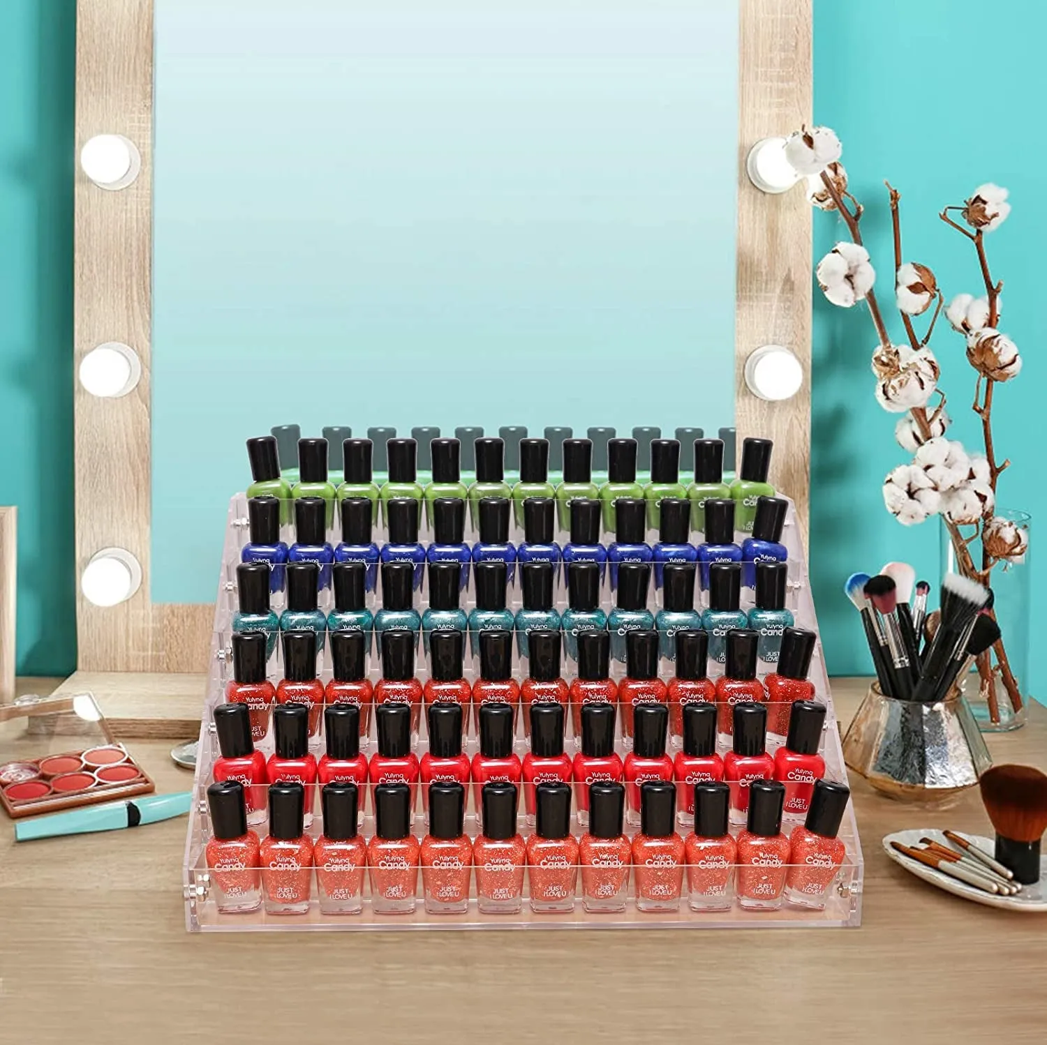 Clear Nail Polish Paint Organizer Holder Rack Shelf 6 Tier Acrylic Tattoo Ink Essential Oil Display Stand Holds up to 48-96 Bottles for Table (Fit 1-2Oz Bottles)