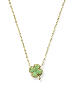 Clover Gold Short Pendant Necklace-Lime Green Magnesite