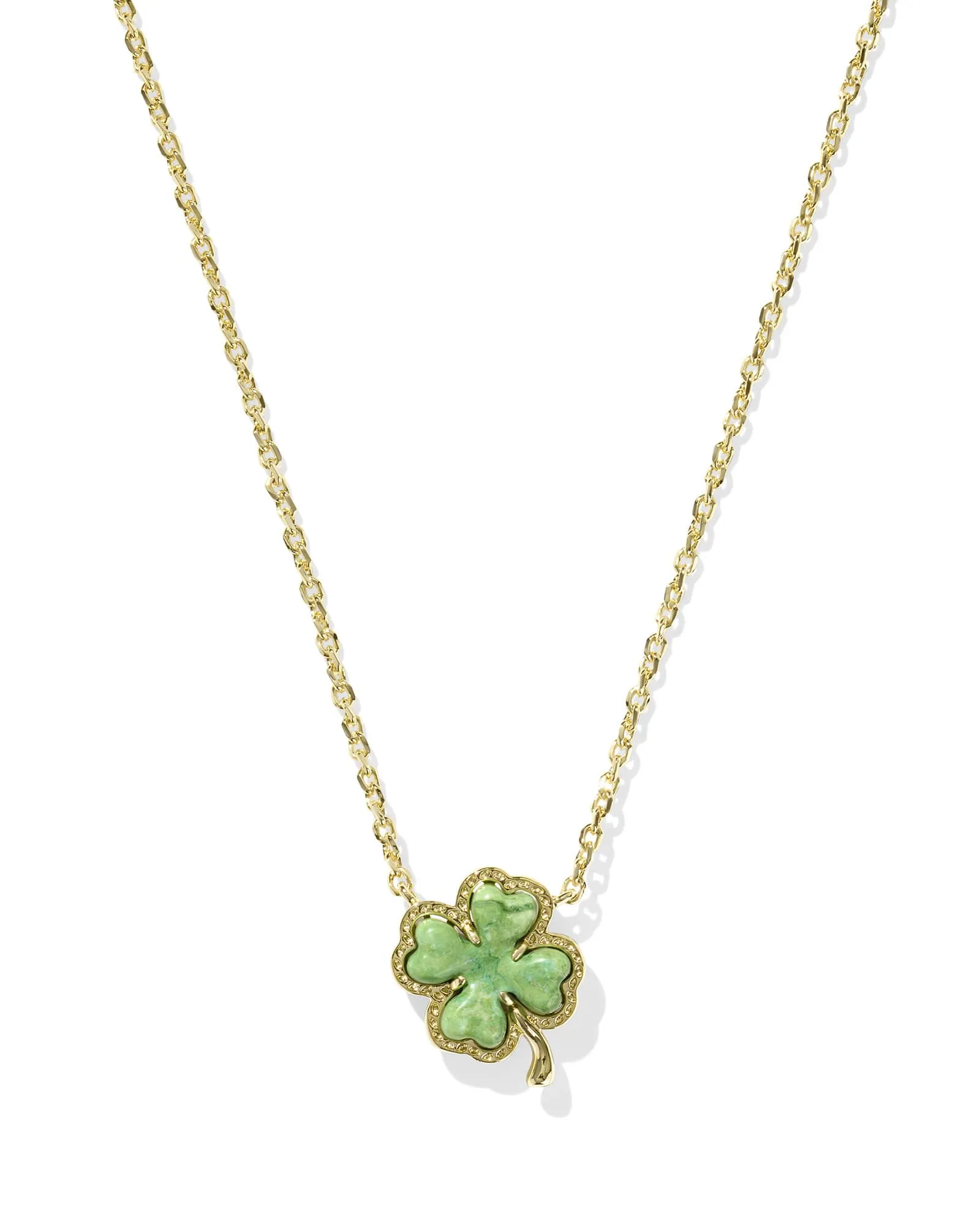 Clover Gold Short Pendant Necklace-Lime Green Magnesite