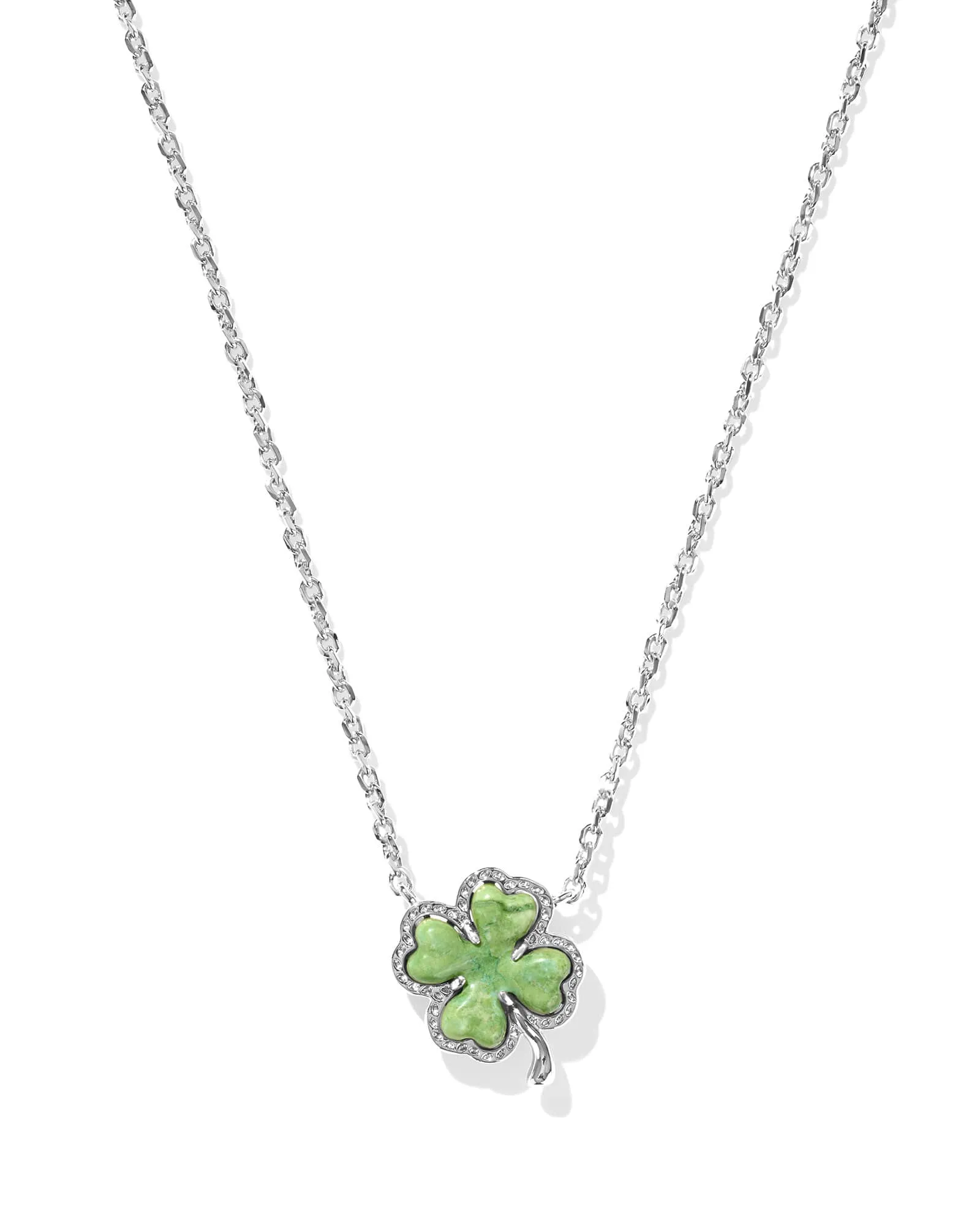 Clover Silver Short Pendant Necklace-Lime Green Magnesite