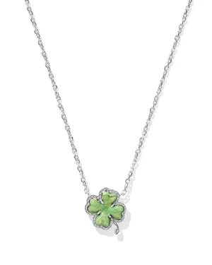 Clover Silver Short Pendant Necklace-Lime Green Magnesite
