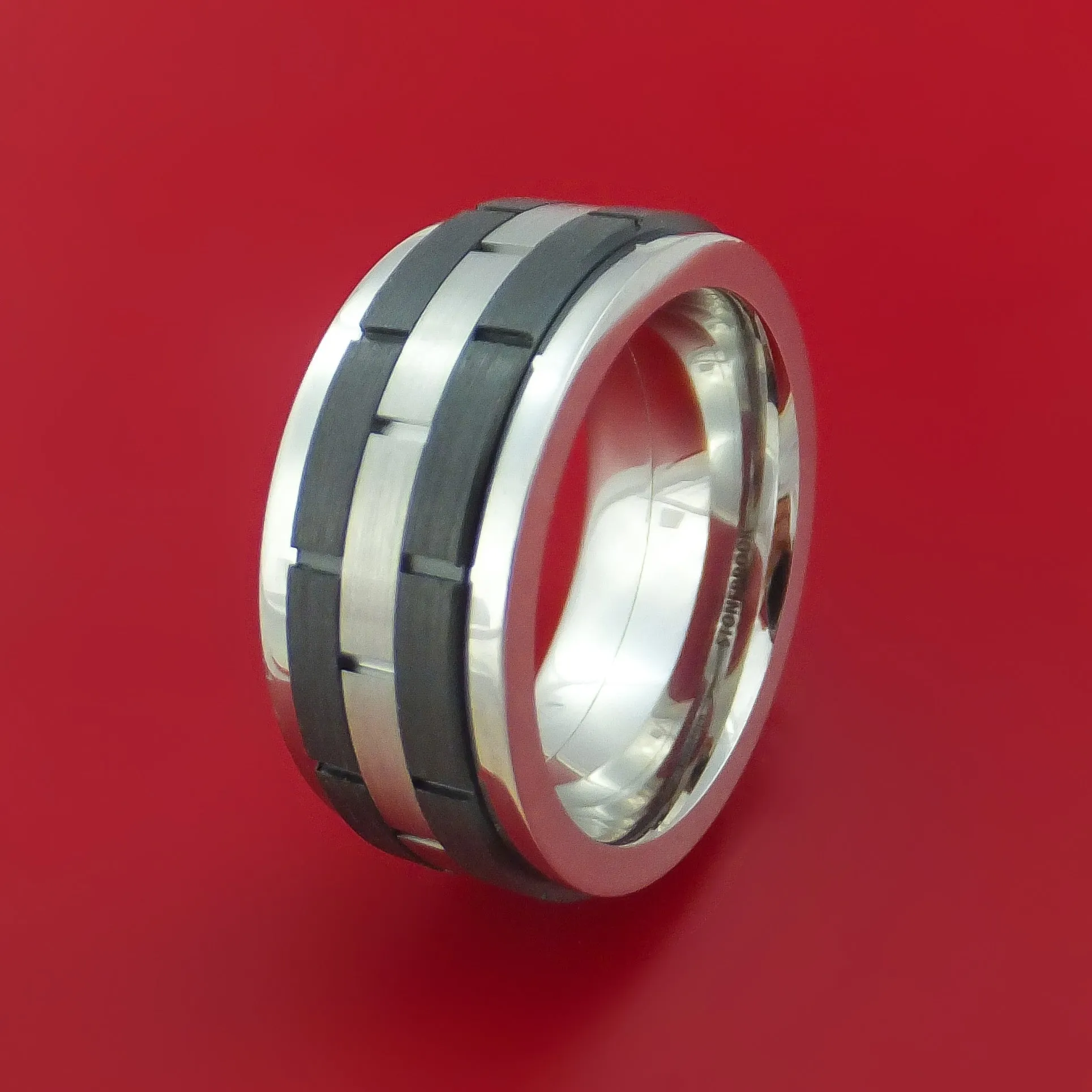 Cobalt Chrome and Black Zirconium Spinner Ring with Brick Pattern Custom Made Band