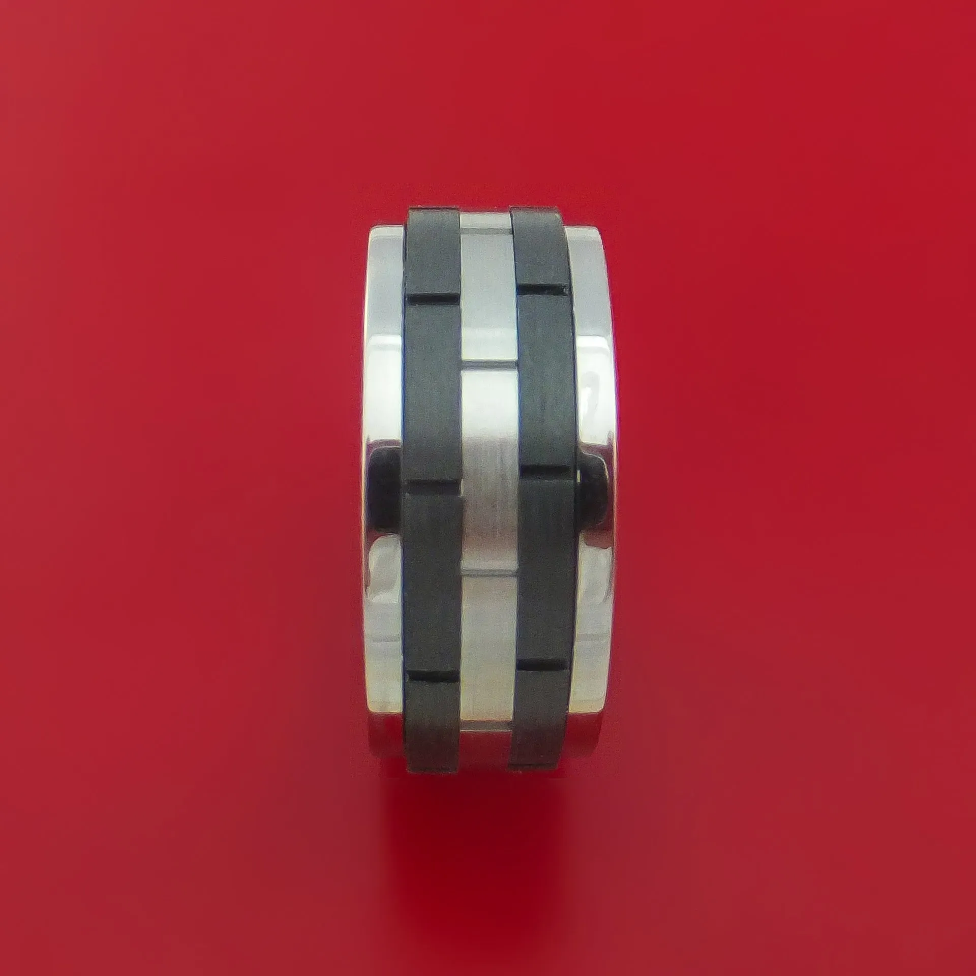 Cobalt Chrome and Black Zirconium Spinner Ring with Brick Pattern Custom Made Band