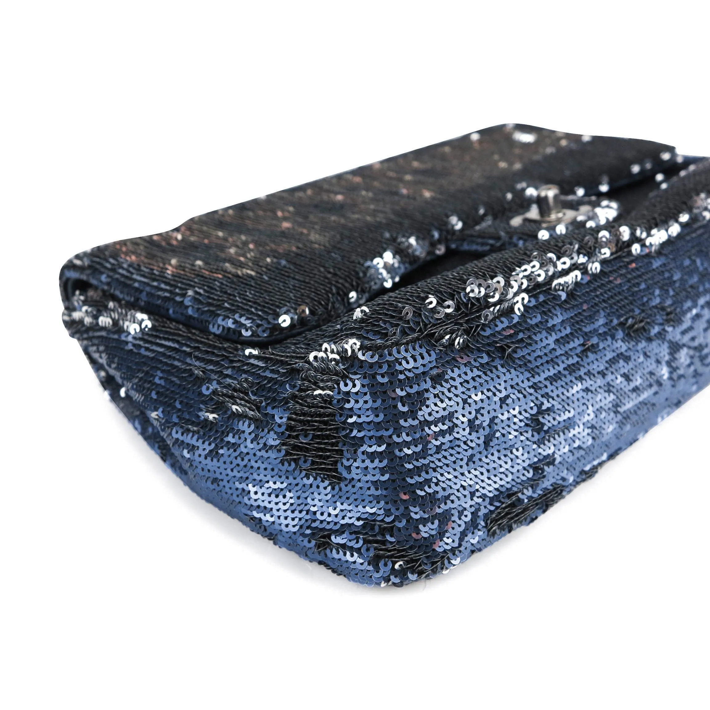 Coco Cuba Sequin Medium Single Flap Bag Blue Silver