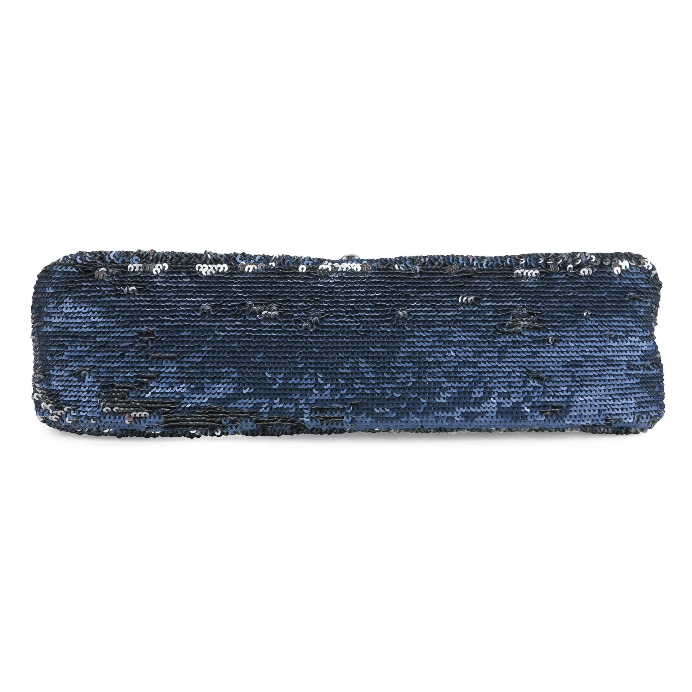 Coco Cuba Sequin Medium Single Flap Bag Blue Silver