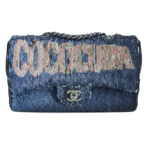 Coco Cuba Sequin Medium Single Flap Bag Blue Silver