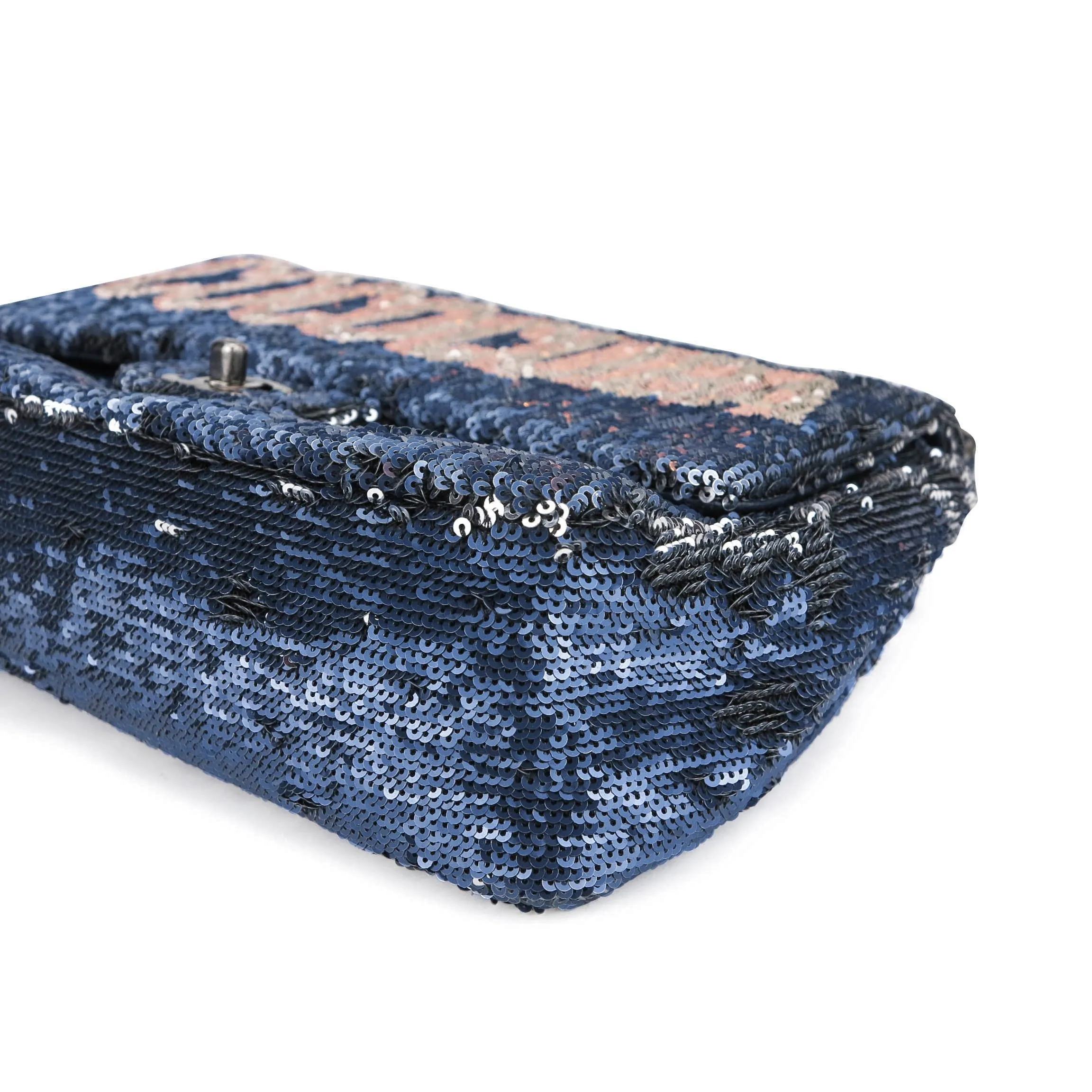 Coco Cuba Sequin Medium Single Flap Bag Blue Silver