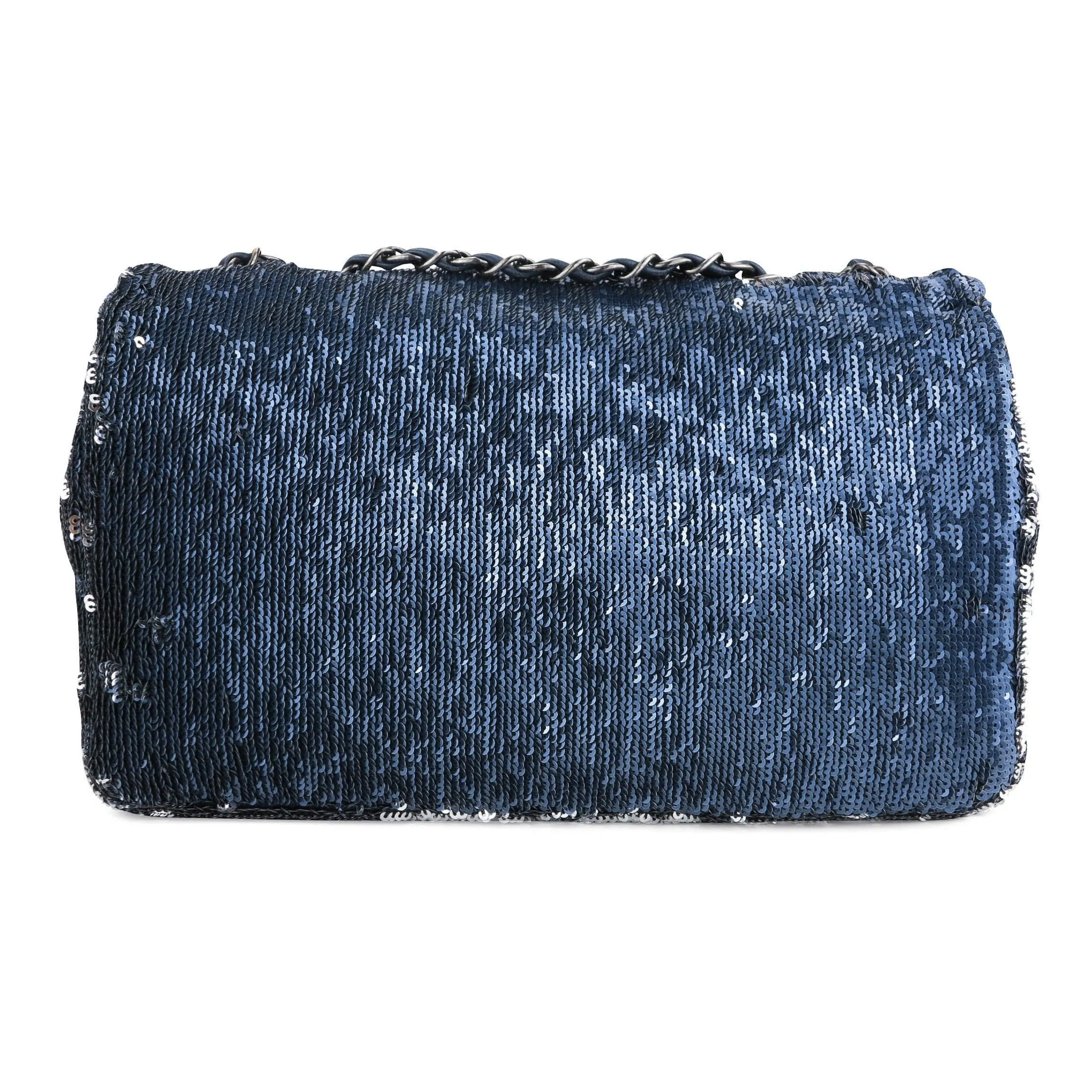 Coco Cuba Sequin Medium Single Flap Bag Blue Silver