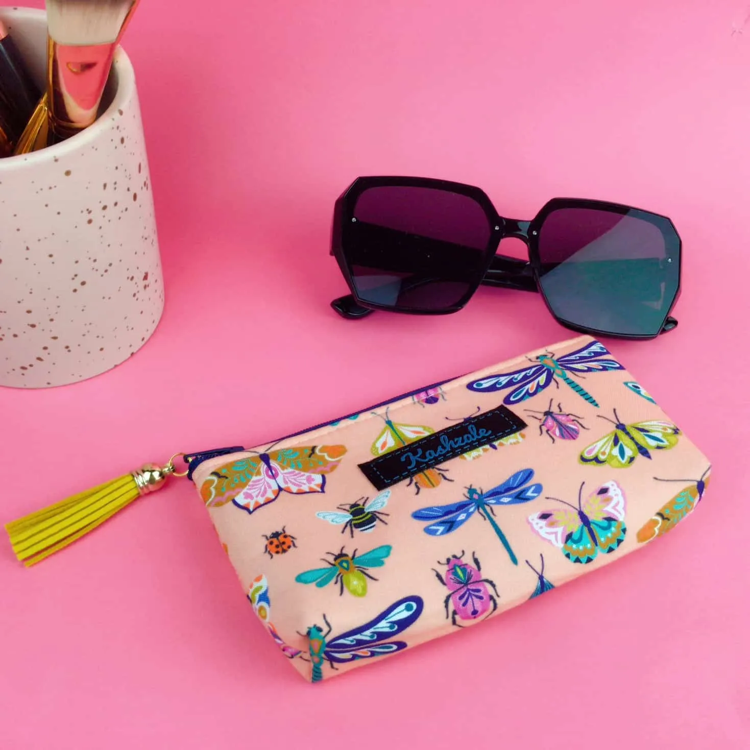 Coral Bugs and Butterflies Sunglasses bag, glasses case.