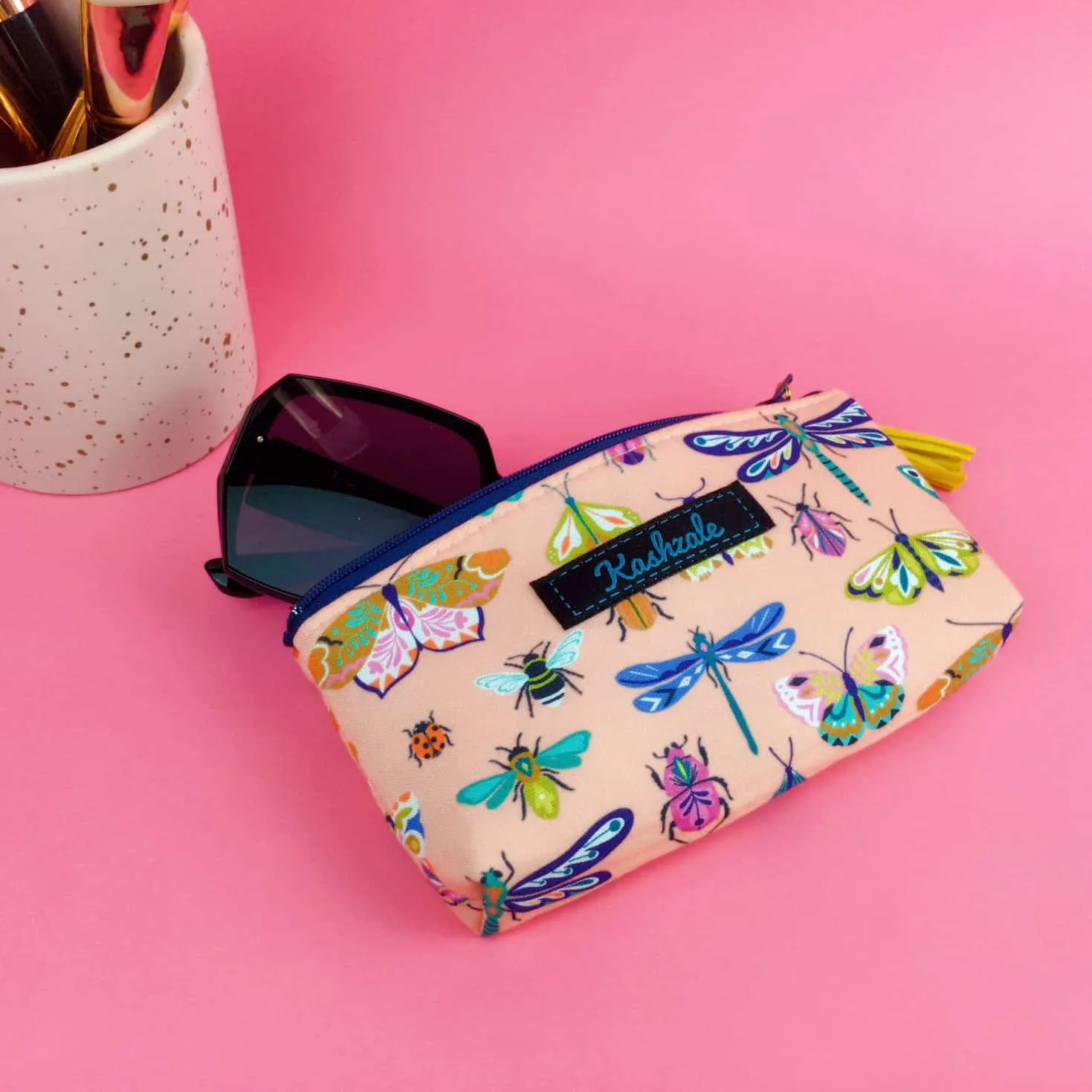Coral Bugs and Butterflies Sunglasses bag, glasses case.