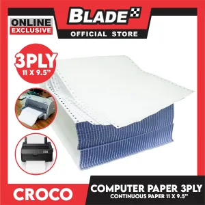 Croco Computer Forms Standard 11x9 1/2'' 1Box (3Ply) Continuous Computer Paper Carbonless 500 Sheets