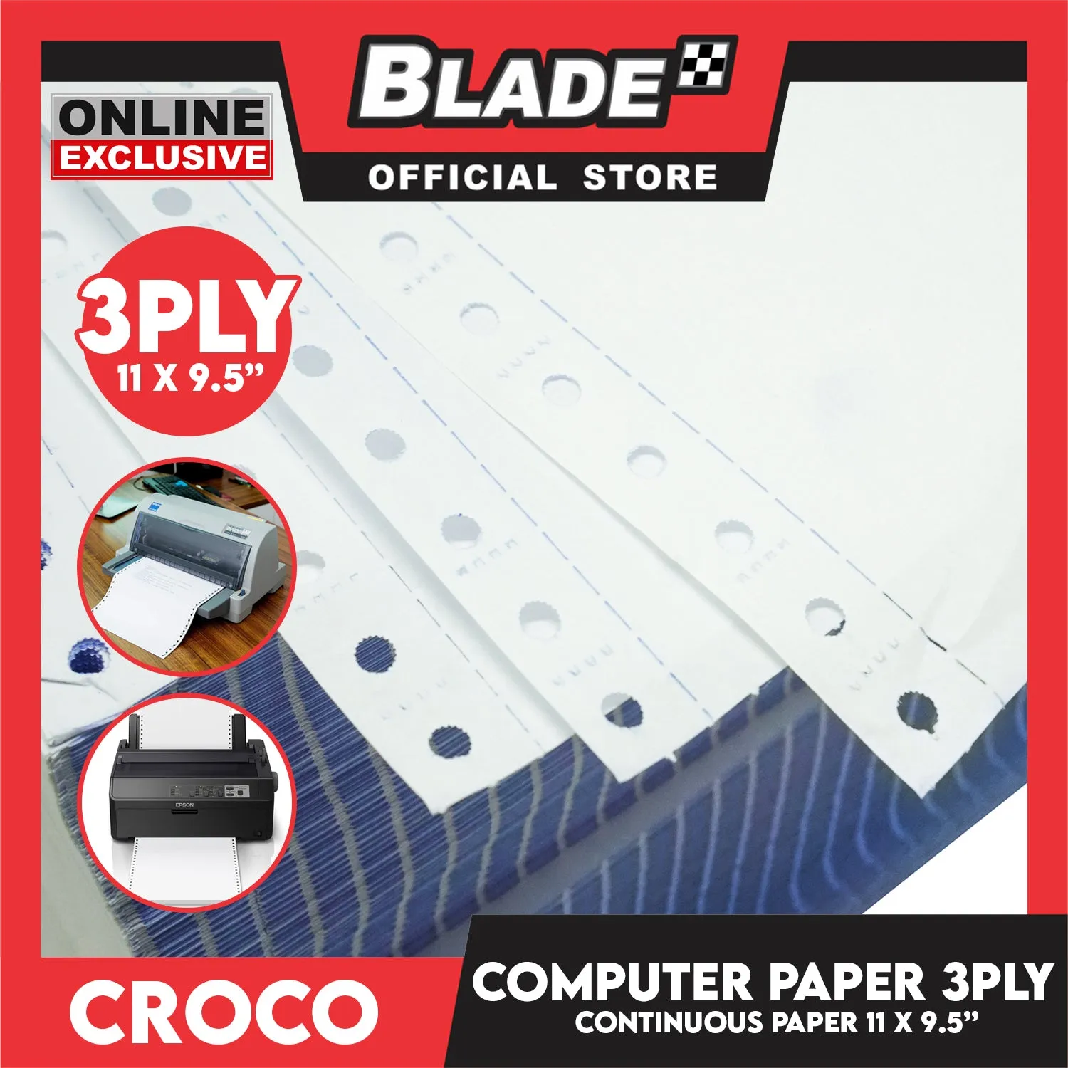 Croco Computer Forms Standard 11x9 1/2'' 1Box (3Ply) Continuous Computer Paper Carbonless 500 Sheets