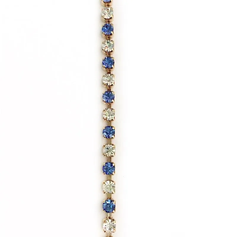 Crystal and Sapphire Tennis Link Gold Chain by the Inch (#962)