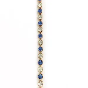 Crystal and Sapphire Tennis Link Gold Chain by the Inch (#962)