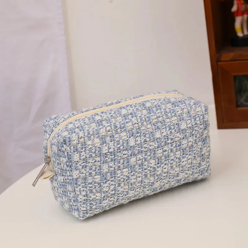 Cute Customizable Velvet Makeup Bag 🎀 | Kawaii Plaid Travel Pouch ✨ | Perfect Birthday Gift 🎁