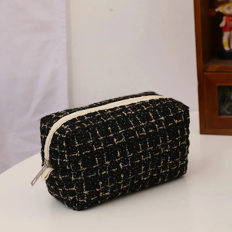 Cute Customizable Velvet Makeup Bag 🎀 | Kawaii Plaid Travel Pouch ✨ | Perfect Birthday Gift 🎁