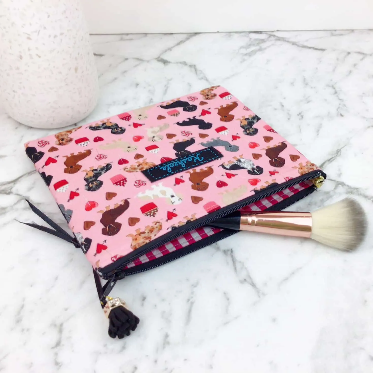 Dachshund Small Clutch, Small makeup bag. Pink