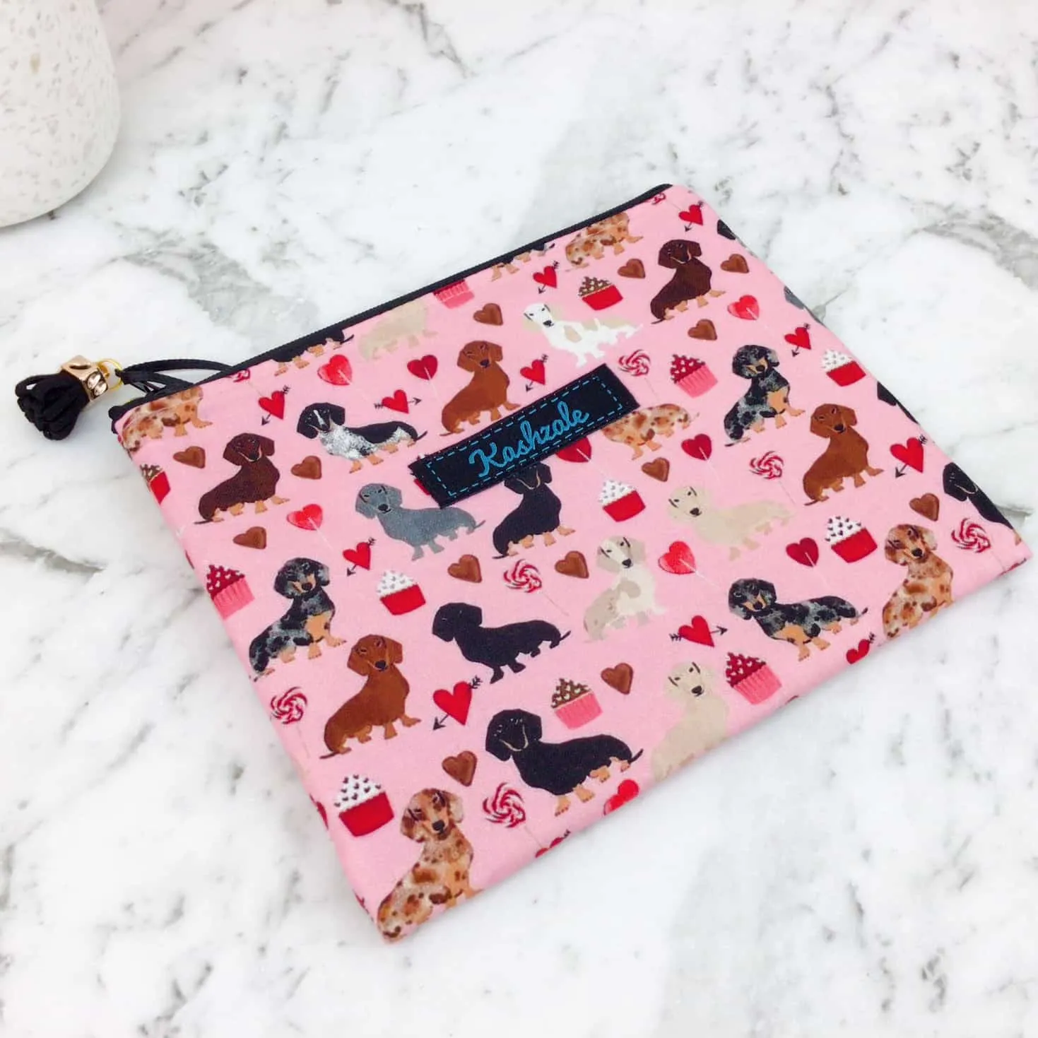 Dachshund Small Clutch, Small makeup bag. Pink