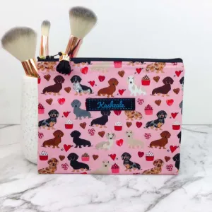 Dachshund Small Clutch, Small makeup bag. Pink
