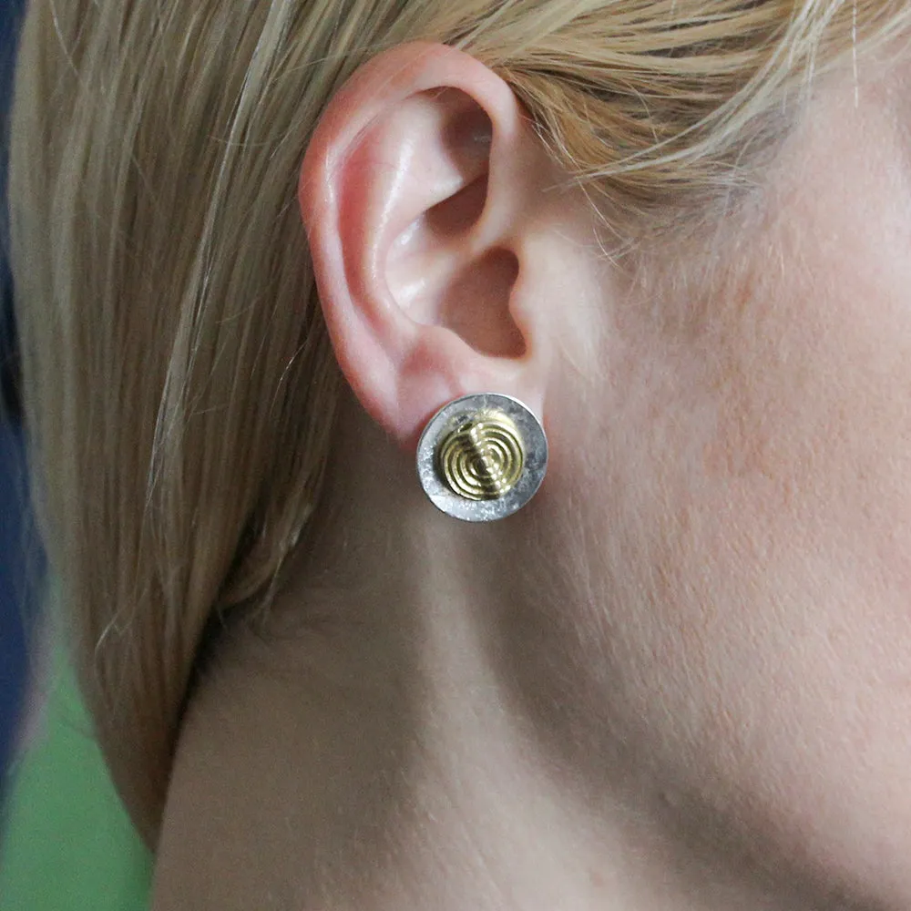 Disc with Spiral Patterned Bead Post or Clip Earring