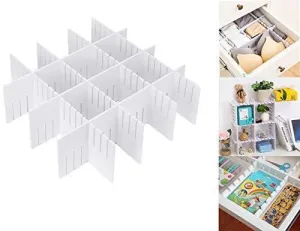 Drawer Organizers DIY Grid Dividers Wood-Plastic for Closet Underwear Ties Socks Kitchen Bureau Dresser Charging Line White (8Pack)