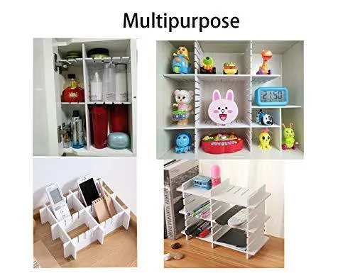 Drawer Organizers DIY Grid Dividers Wood-Plastic for Closet Underwear Ties Socks Kitchen Bureau Dresser Charging Line White (8Pack)
