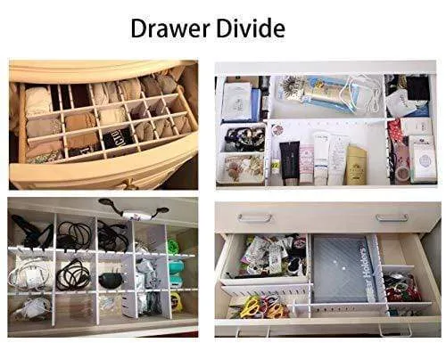 Drawer Organizers DIY Grid Dividers Wood-Plastic for Closet Underwear Ties Socks Kitchen Bureau Dresser Charging Line White (8Pack)