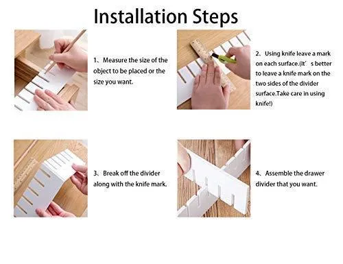 Drawer Organizers DIY Grid Dividers Wood-Plastic for Closet Underwear Ties Socks Kitchen Bureau Dresser Charging Line White (8Pack)