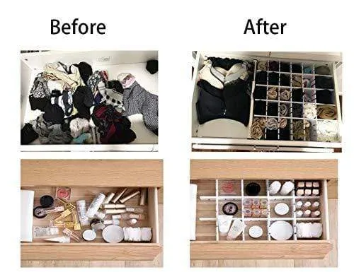 Drawer Organizers DIY Grid Dividers Wood-Plastic for Closet Underwear Ties Socks Kitchen Bureau Dresser Charging Line White (8Pack)