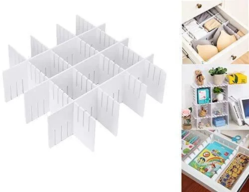 Drawer Organizers DIY Grid Dividers Wood-Plastic for Closet Underwear Ties Socks Kitchen Bureau Dresser Charging Line White (8Pack)