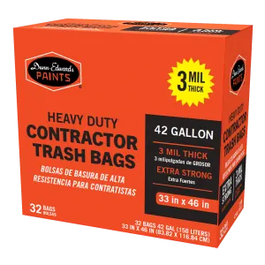 Dunn-Edwards Heavy Duty Contractor Trash Bags, 42 gallon, 3 mil, Black, 32ct